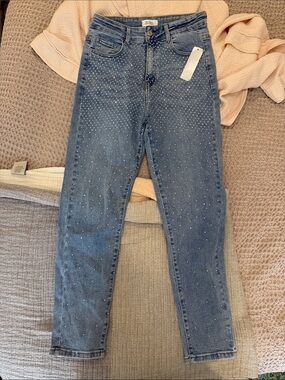 My Tine’s Women’s Blue High-Rise Rhinestone Jeans w Large European